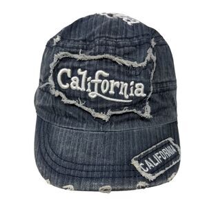 California Strapback Cadet Army Cap Hat Blue One Size Denim Embroidered